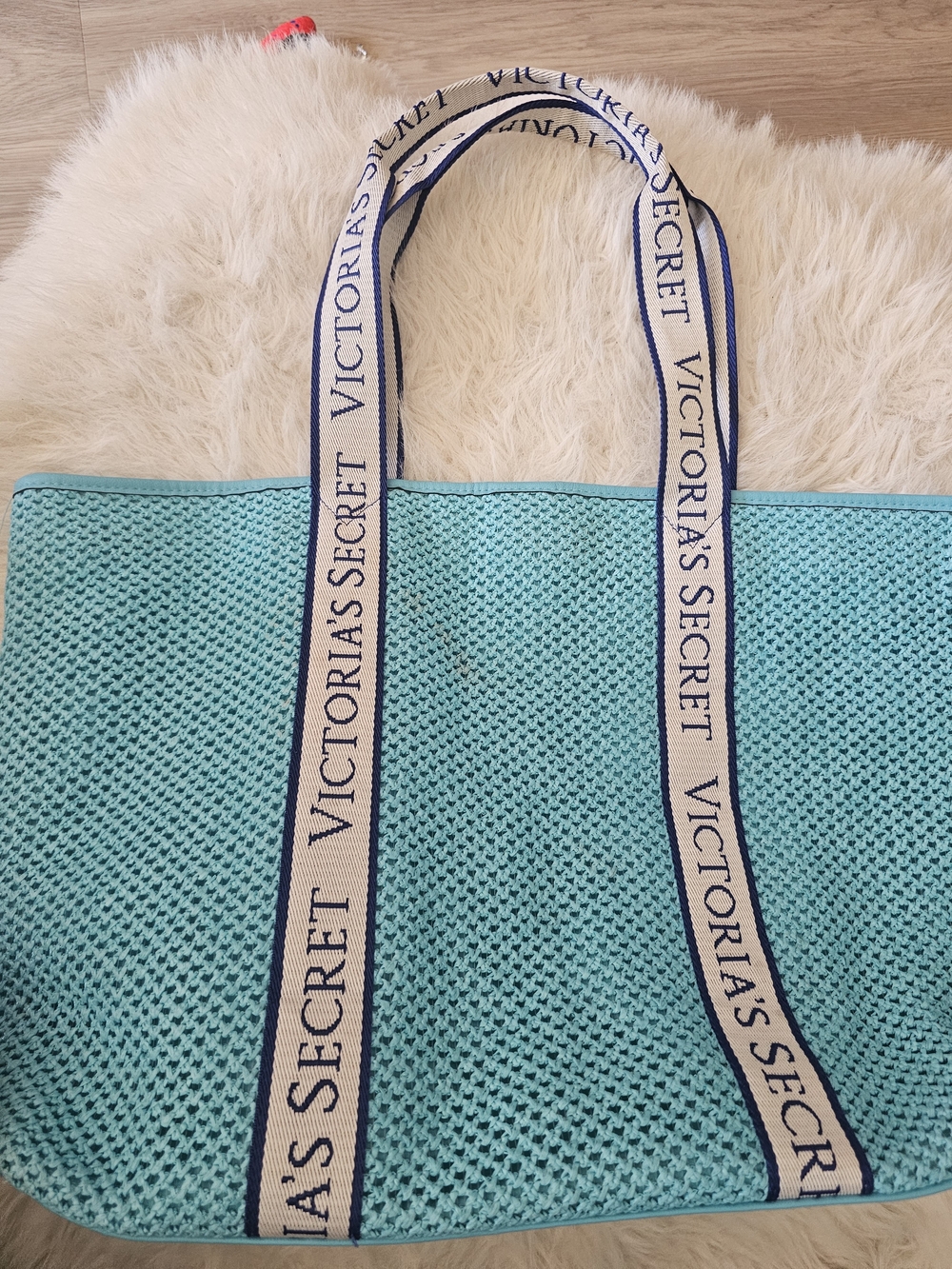 Victoria's Secret Aqua Knit Tote with Branded Straps